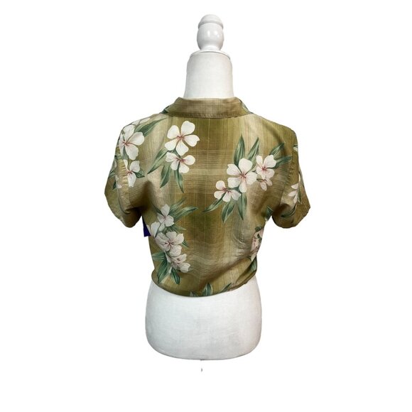 Tommy Bahama Womens Green Tropical Silk Button-Up Front Tie Top Size 8 - Picture 2 of 5